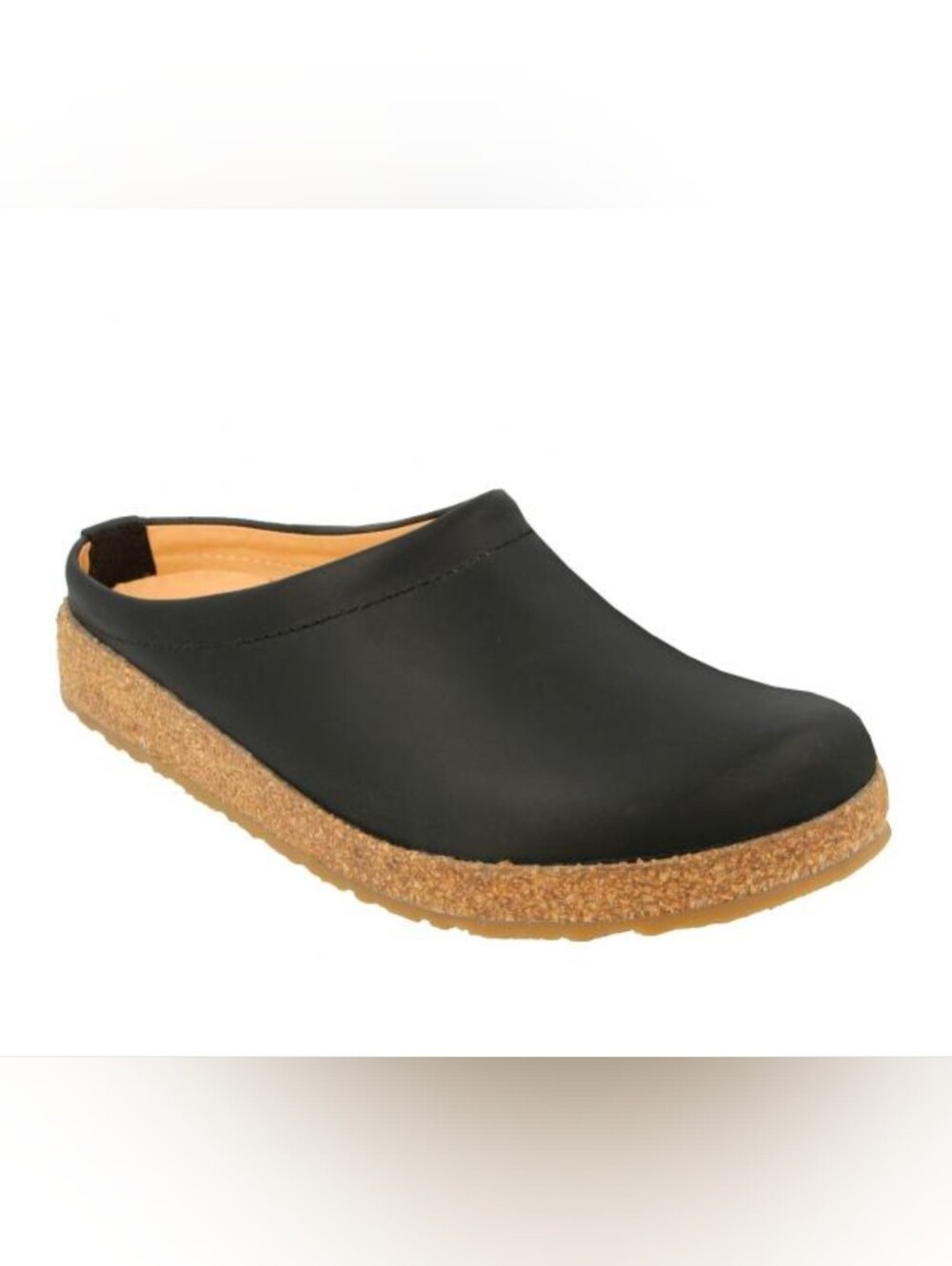 Haflinger Phillip Black Leather Slip-On Mule with Cork Sole Size 42